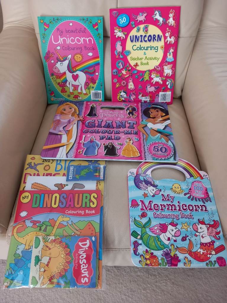 New Kids Colouring & Sticker Activity Books - Unicorn & Dinosaur