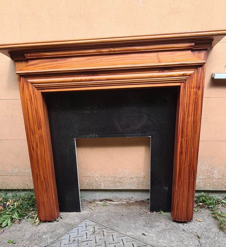 Wooden Fire Surround with Black Granite Inlay – Good Condition