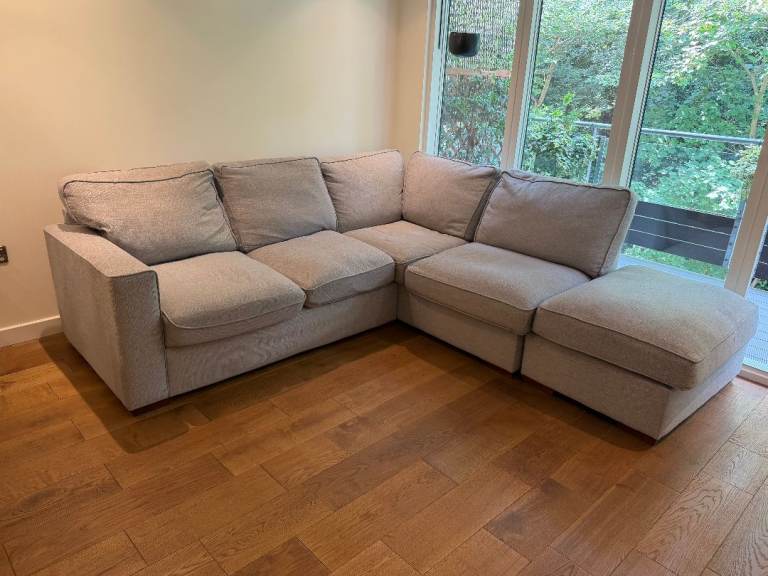 Furniture Village Large Left-Hand Corner Sofa with Matching Footstool – £350 ONO