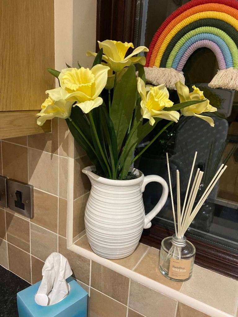 Faux Daffodil Displays In White Ceramic Jugs - (2 Available) 