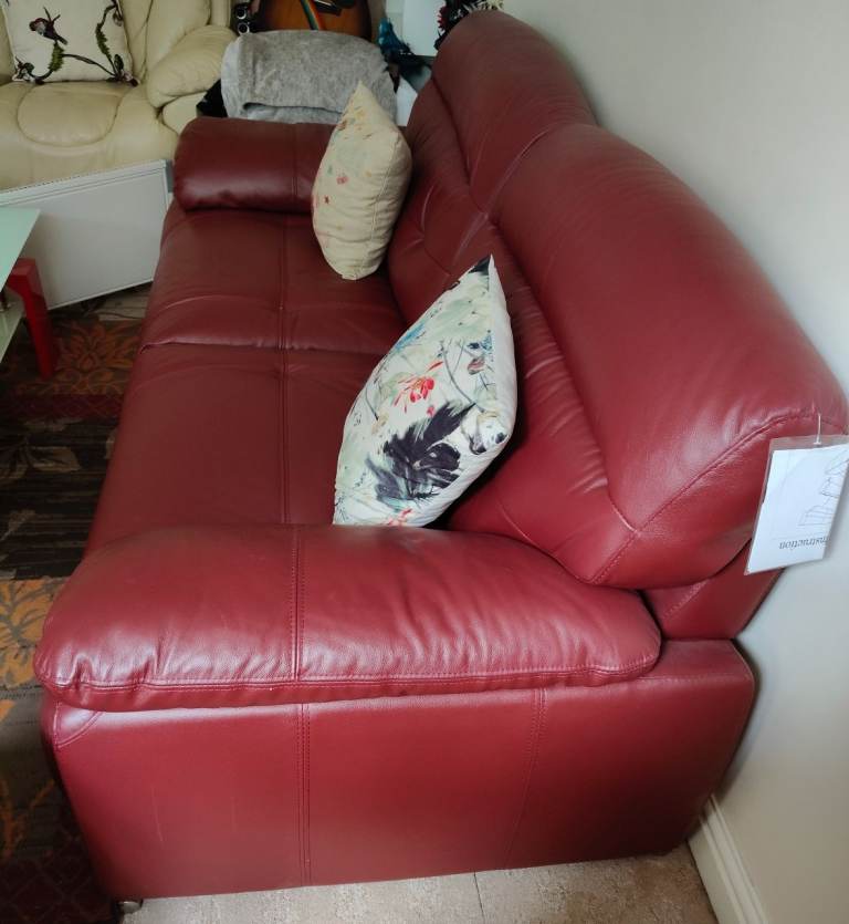 Red Leather Sofa Couch – Excellent Condition