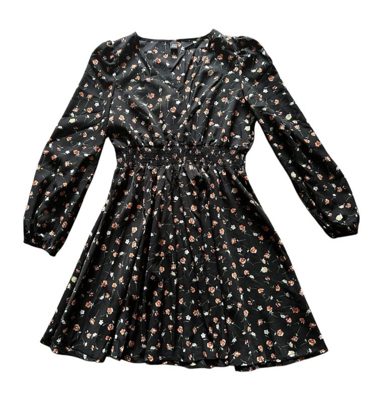 Womans Ditsy Floral Print Dress Long Sleeve V Neck Size Large 12-14