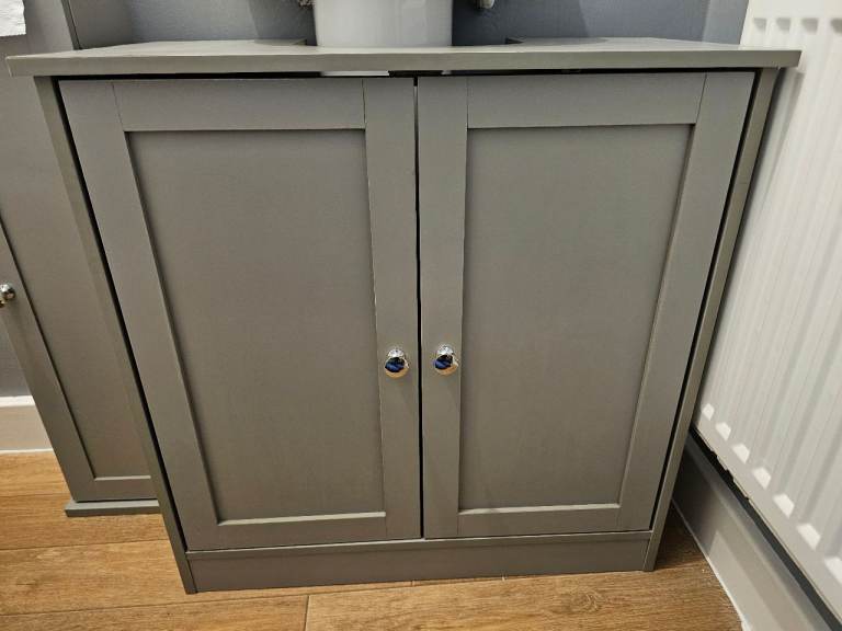 Grey Bathroom Sink Cabinet with Double Doors 