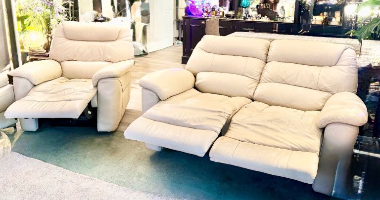 FREE cream leather recliner electric 2 seater & chair