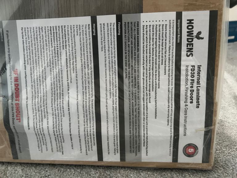 Howdens FD30 Internal Daytona Grey Laminate Door Brand New