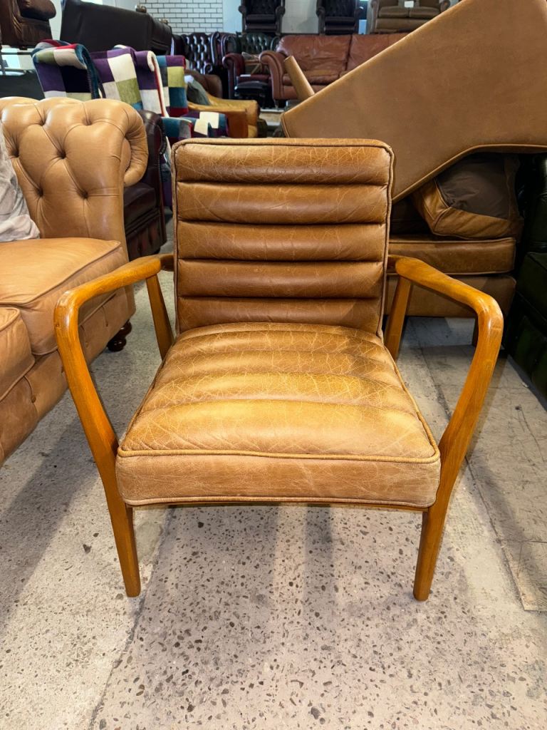 Gallery datsun vintage danish tan real leather chair 