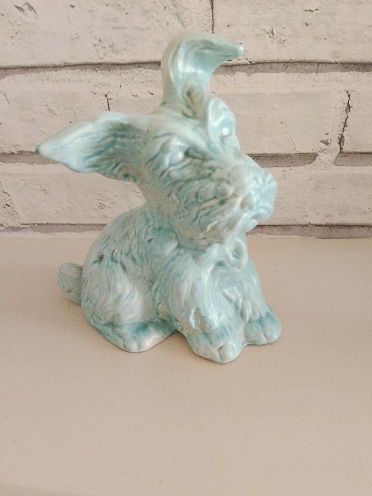 SilvaC Cute Ceramic Dog Figurine – Light Blue, Good Condition