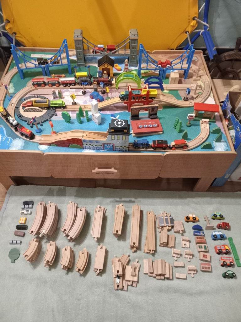 Massive Brio wooden train set collection plus track play table