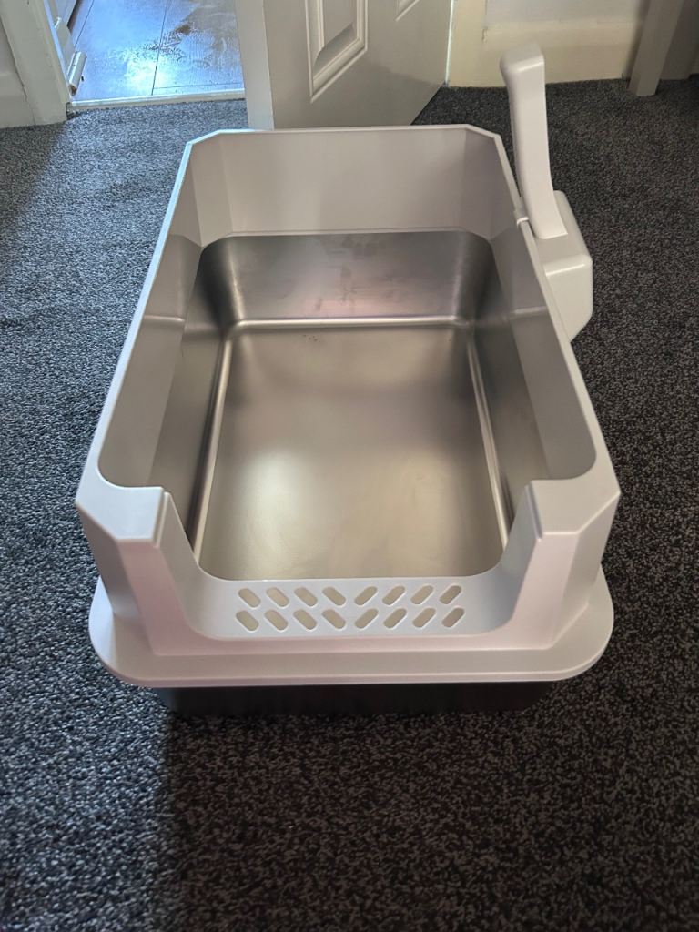 XXL/Jumbo Stainless Steel Litter Tray with sides & scoop