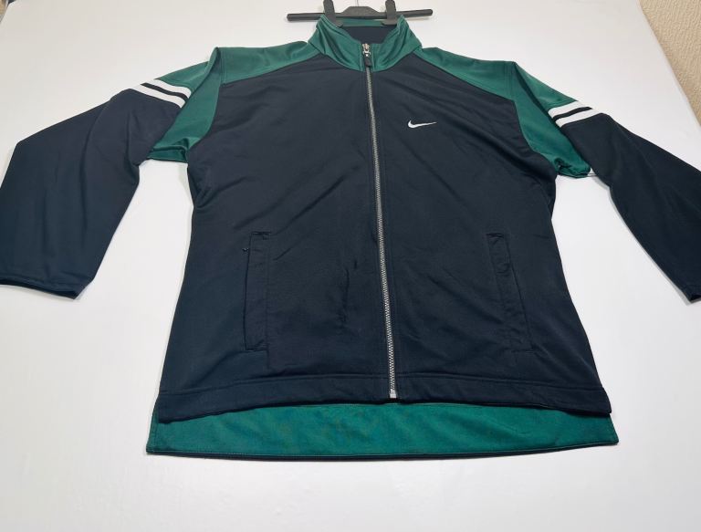 Nike Vintage Track Jacket Black Green Big Logo Y2K Size S