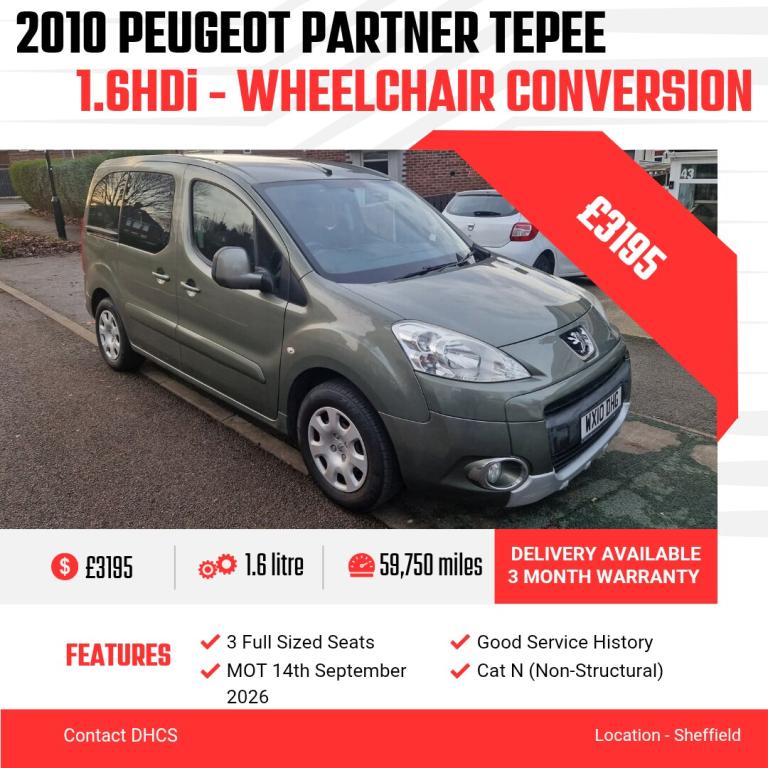 2010 Peugeot Partner Tepee 1.6 HDi 90 S 5dr [WAV) MPV Diesel Manual