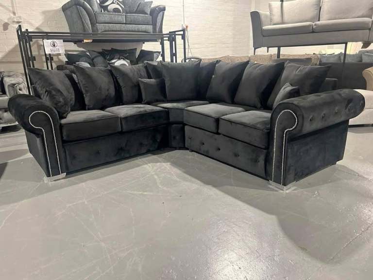 Brand New Olympia Collection In Grey Fabric Velvet L Shape Corner Sofa Or 3+2 Set