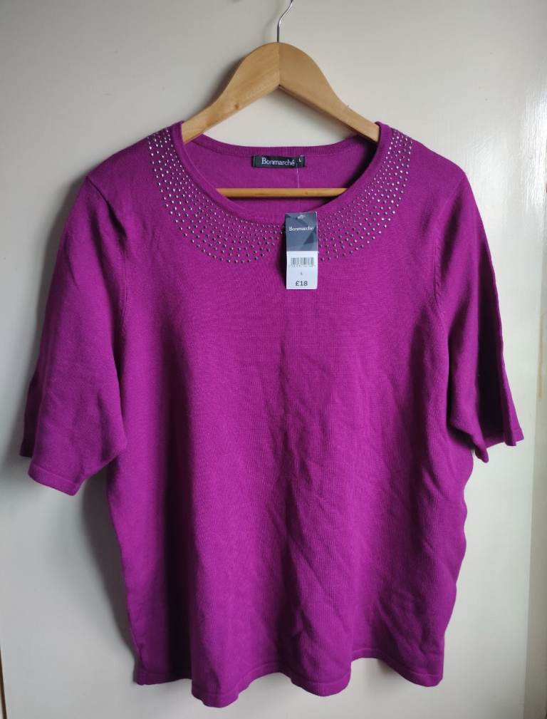 Bonmarché Magenta Embellished Top – Size Large, New with Tags
