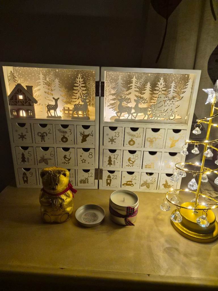 Wooden Light-Up Christmas Advent Calendar with Drawers