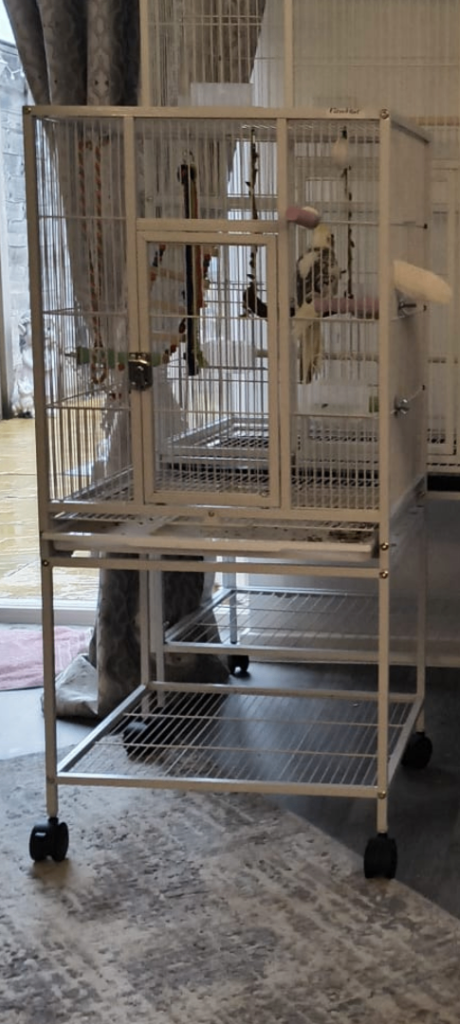 Large White Bird Cage with Stand and Wheels