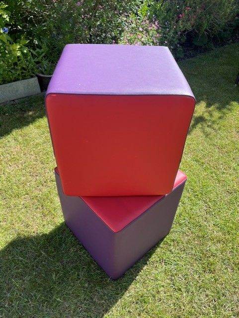 Pair of Cube seats/ Foot Stools . Purple and Red, Good Condition