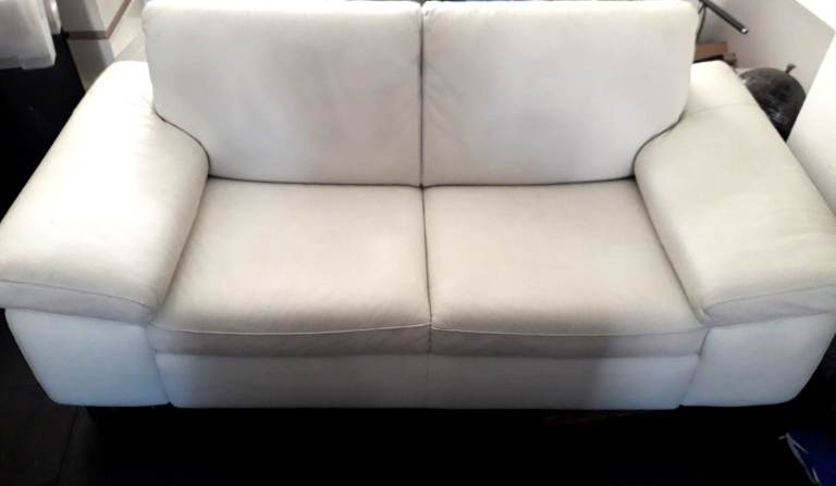 White Genuine Leather Two-seater Sofa  