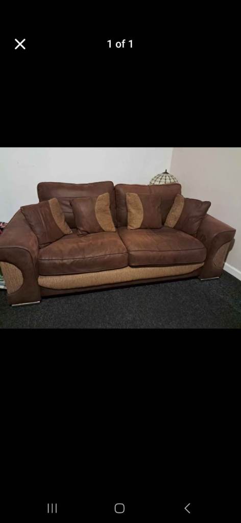Suede brown sofa. Available til Fri night