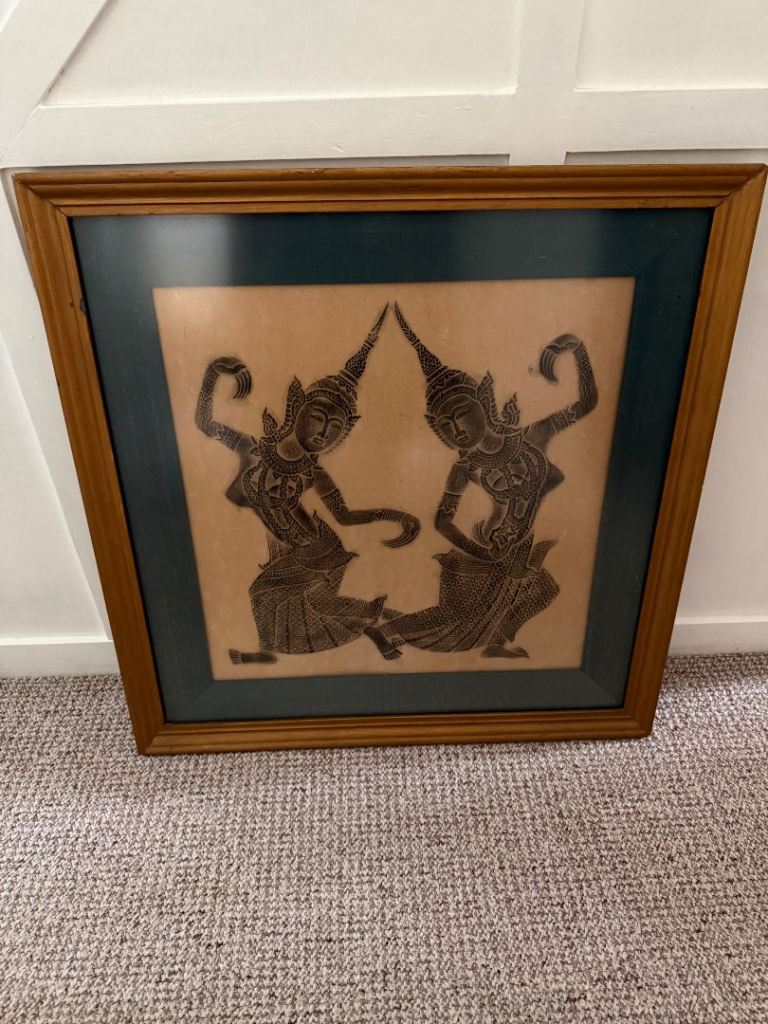 Vintage Handmade Traditional Thai temple rubbing art. Ramakien