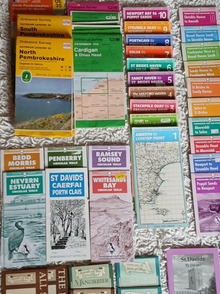 Box of Pembrokeshire Ordnance Survey Maps and Coastal Path Guides