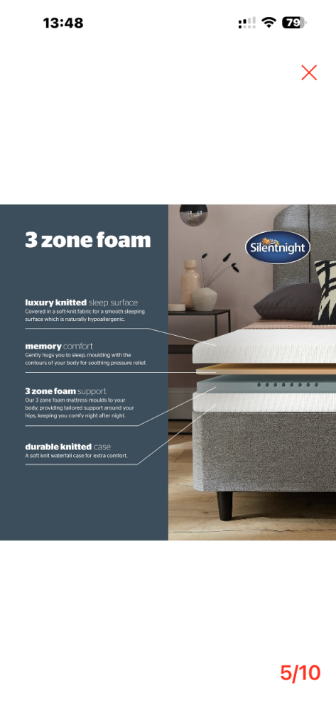 Silent night memory foam kingsize mattress 
