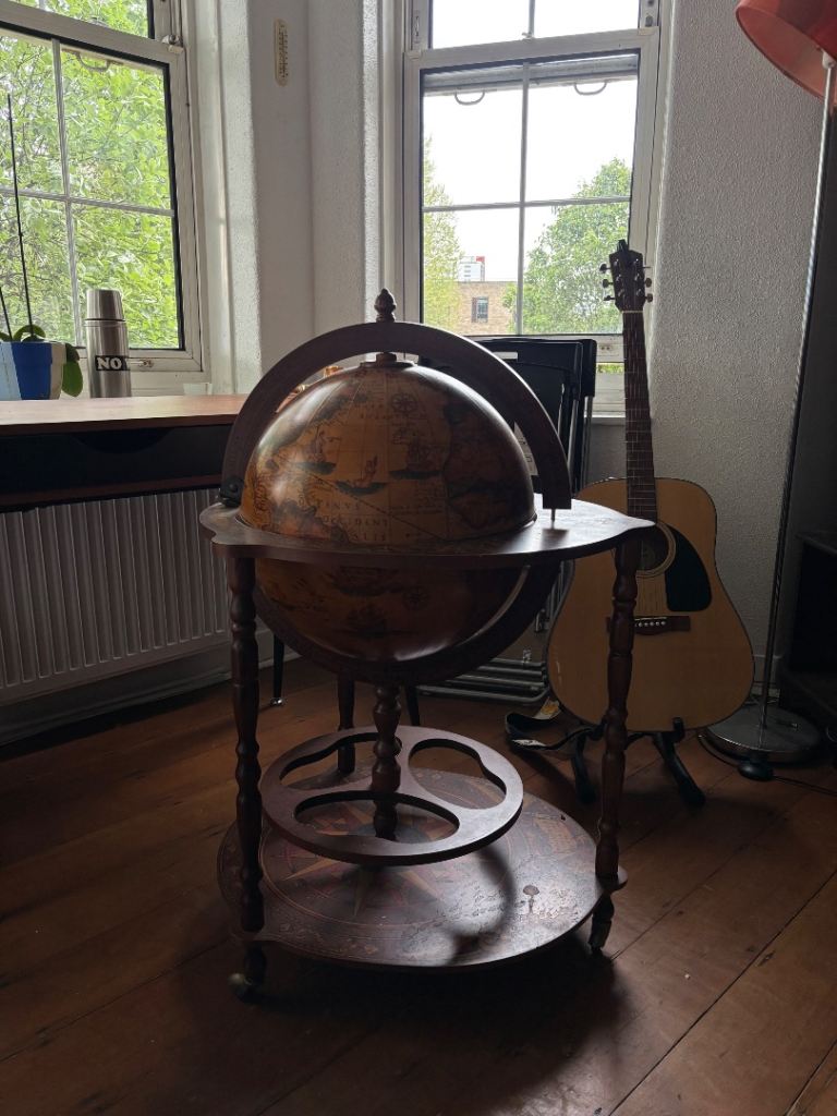Vintage Wooden Globe Bar Cart – Good Condition