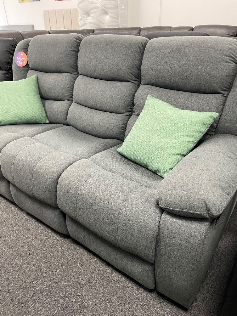 Recliner Sofa Grey Fabric 3 Seater - Can Deliver!
