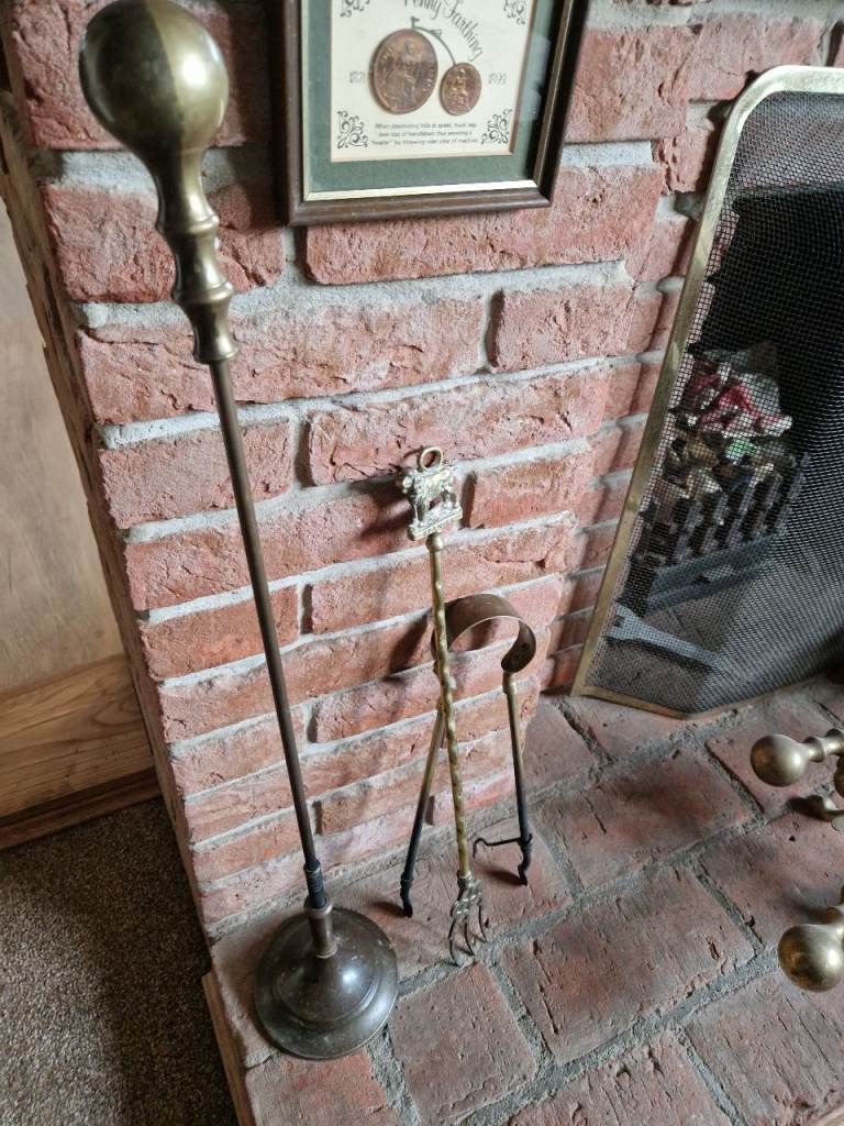 Brass tongs,poker,fork