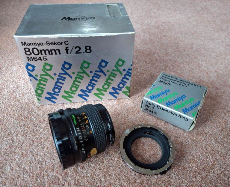 Mamiya-Sekor C 80mm f/2.8 M645 Lens Plus Auto Extension Macro Ring No.1