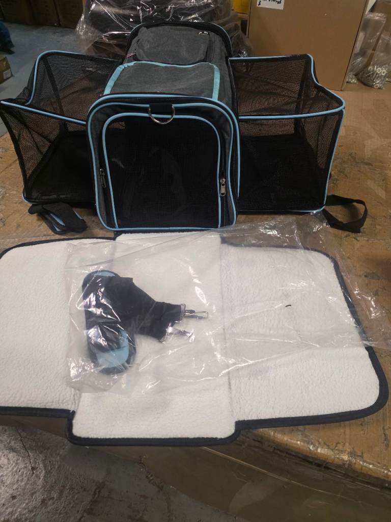 new still packed grey x blue Soft Sided Portable Cat Carrier