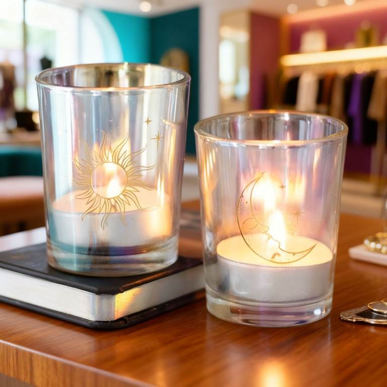 Iridescent Celestial Sun & Moon Tea Light Candle Holders Glass Set of 2 Boho Decor