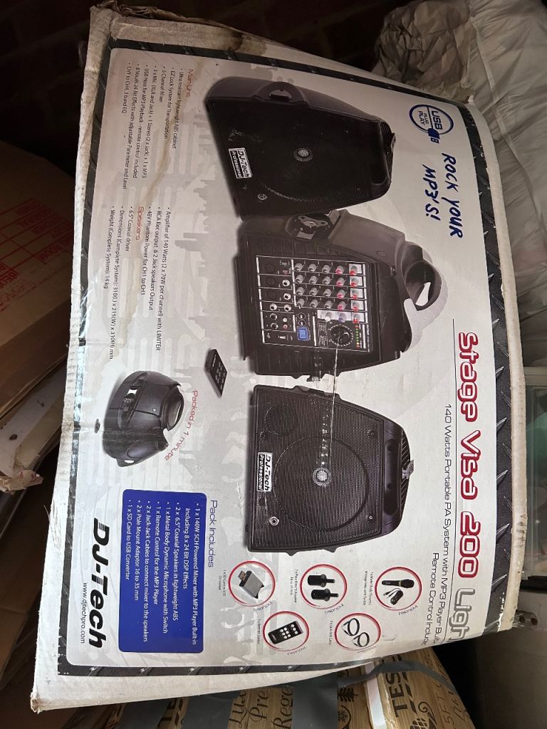DJ Tech Portable PA with speakers and microphone