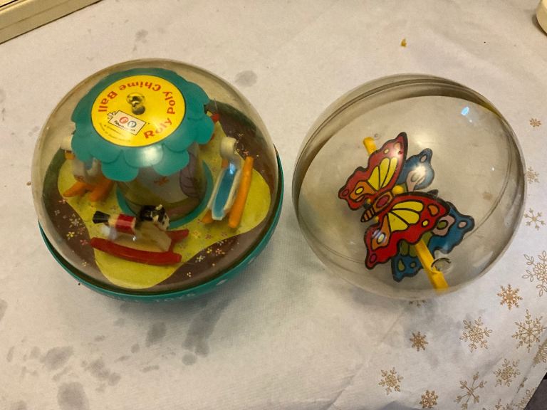 Vintage Fisher-price Roly Poly Chime Ball & Spinning Butterfly Balls