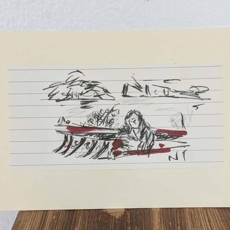 Original art hand drawing 'Girl Waiting'    