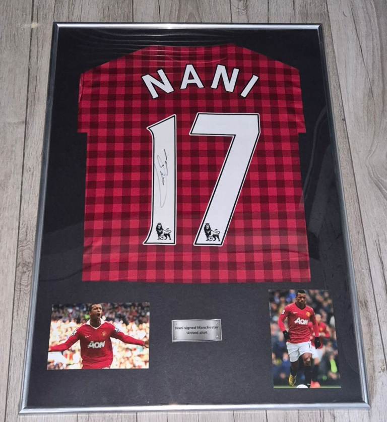 Signed football shirt. Nani signed Manchester United shirt in frame with proof and COA 