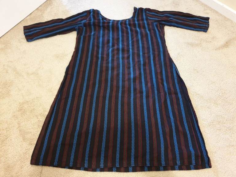 Blue/Black/Red Striped Salwar Kameez Set (Medium)