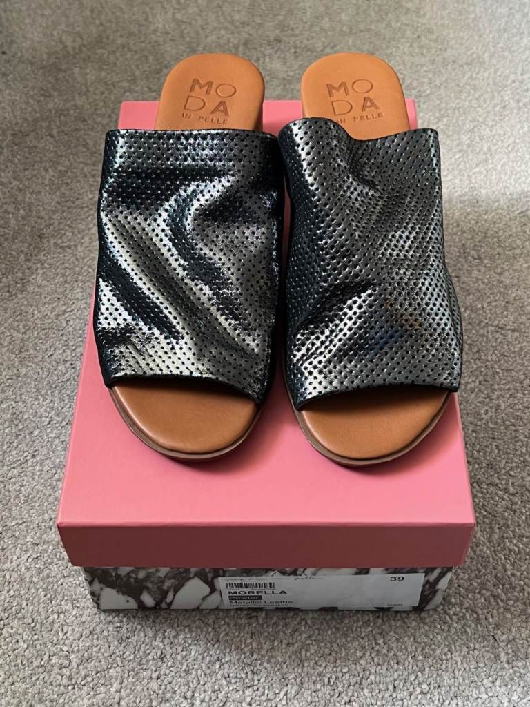Moda in Pelle Morella Pewter Metallic Leather Heeled Mules UK 6