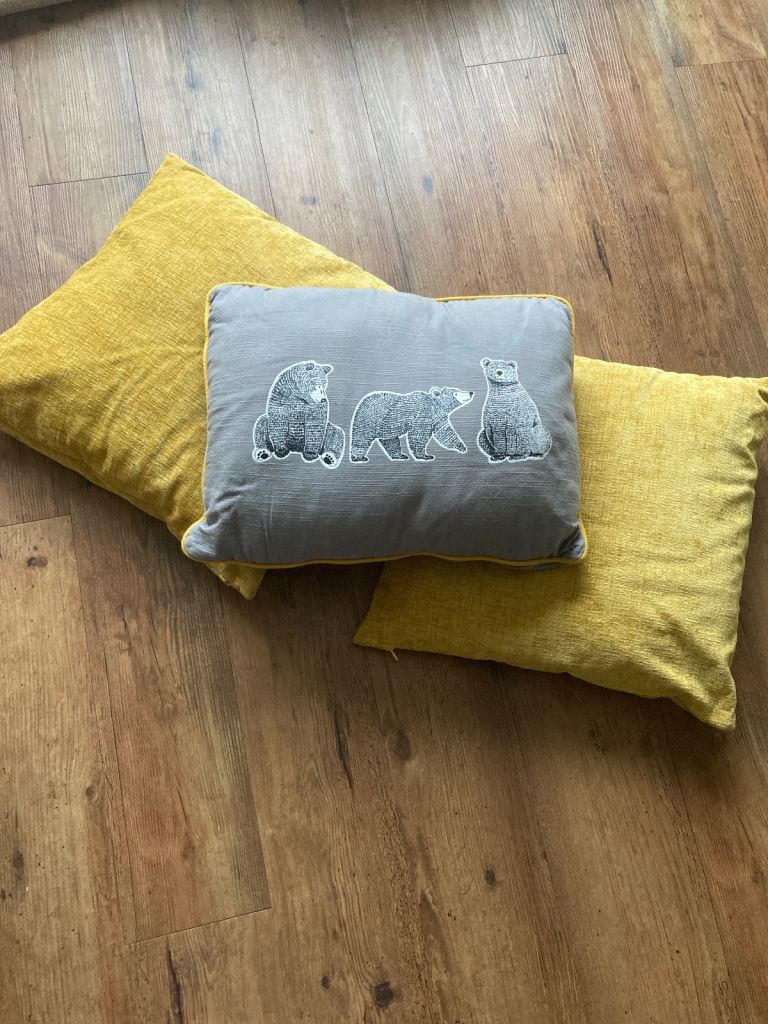 Mustard and Grey Cushions Autumn Bears 