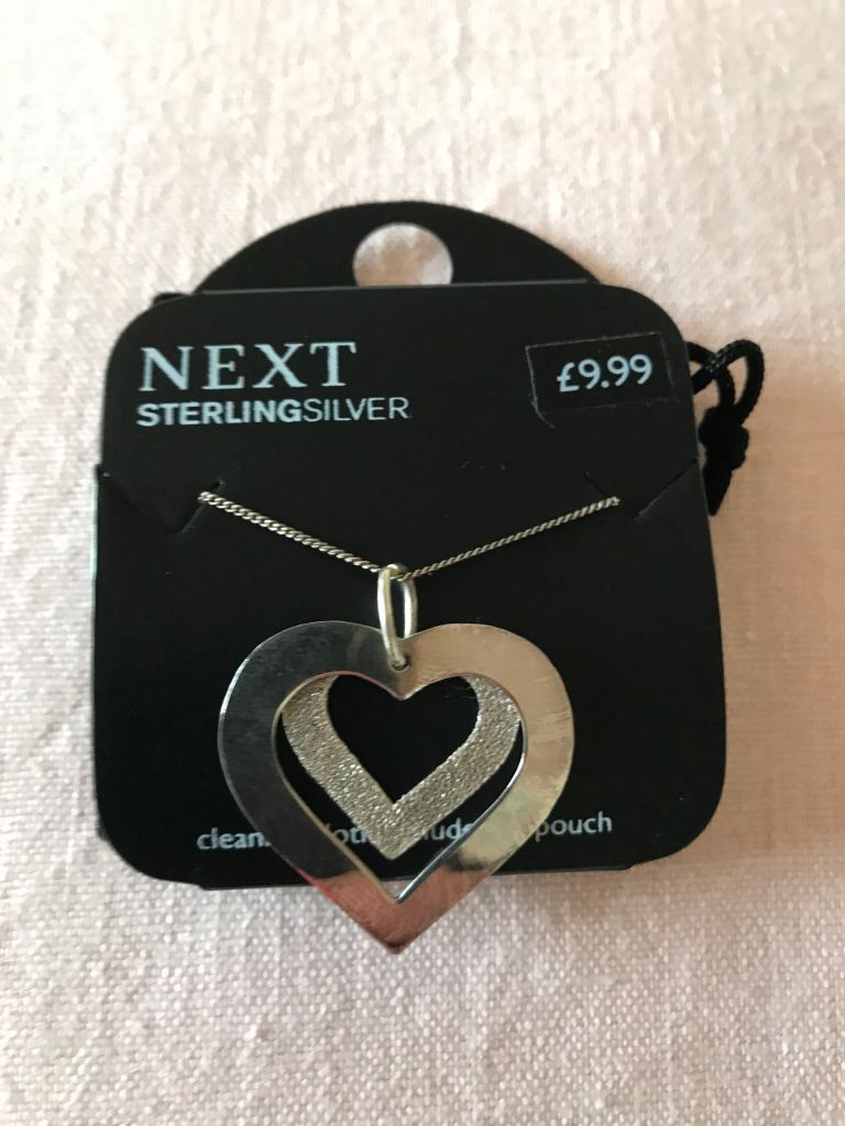 New Next Sterling Silver Double Heart Pendant with Packaging