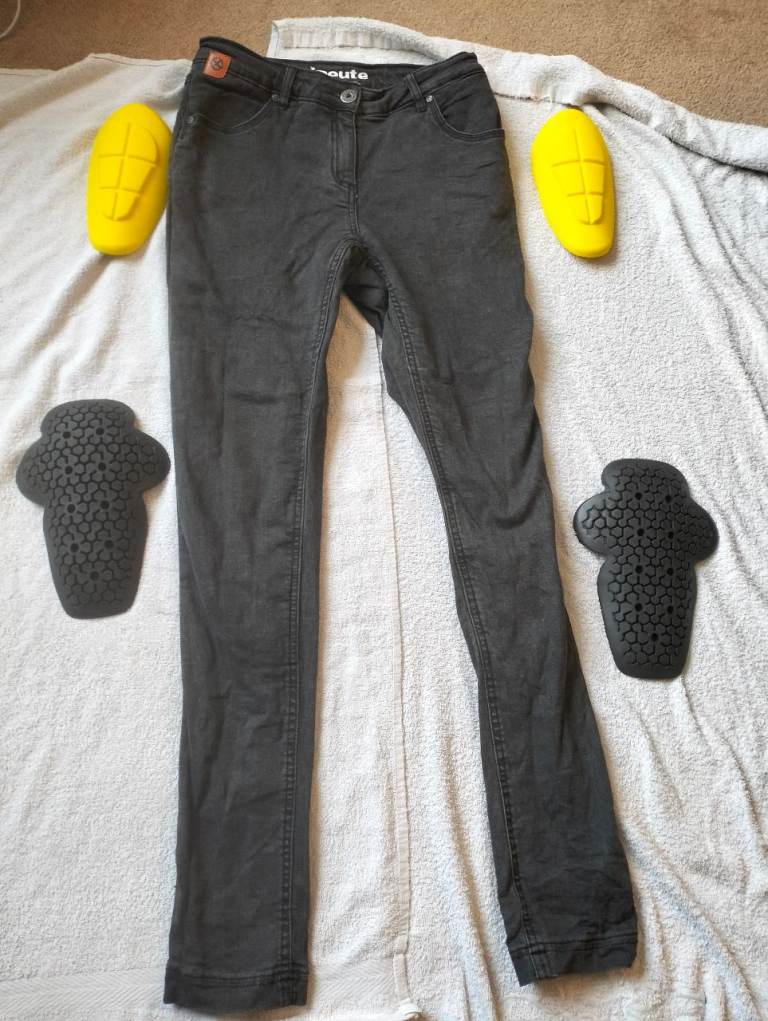 Red Route Ladies motorcycle Kev lar Jeans Black UK 12 32" W Reg Leg 31" Skinny