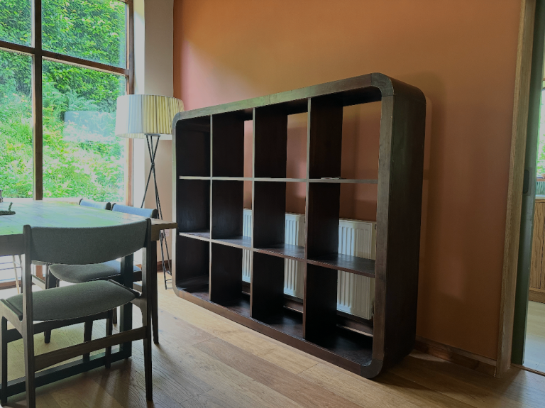 Mid Century Dark Wooden Bookcase / Room Divider