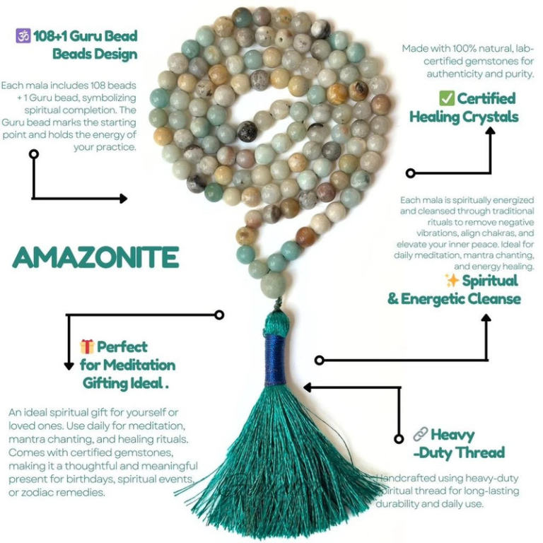Amazonite Mala Beads - 108+1 Beads with Tassel #