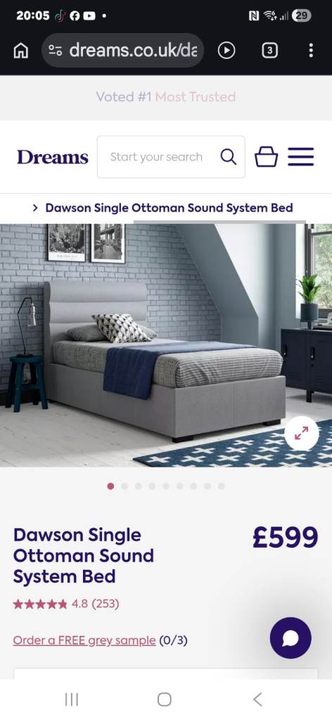 Dreams Dawson Single Ottoman Bed – Grey Fabric, Good Condition