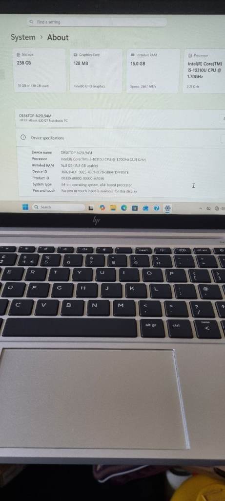 HP EliteBook 830 G7 i5 10th Gen 16GB Ram 256GB SSD 13" Win 11 Pro