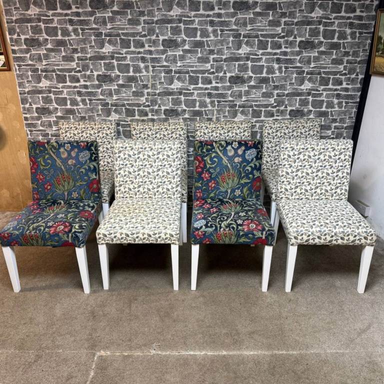 Set of 8 Upholstered Dining Chairs in 2 Designer Fabrics