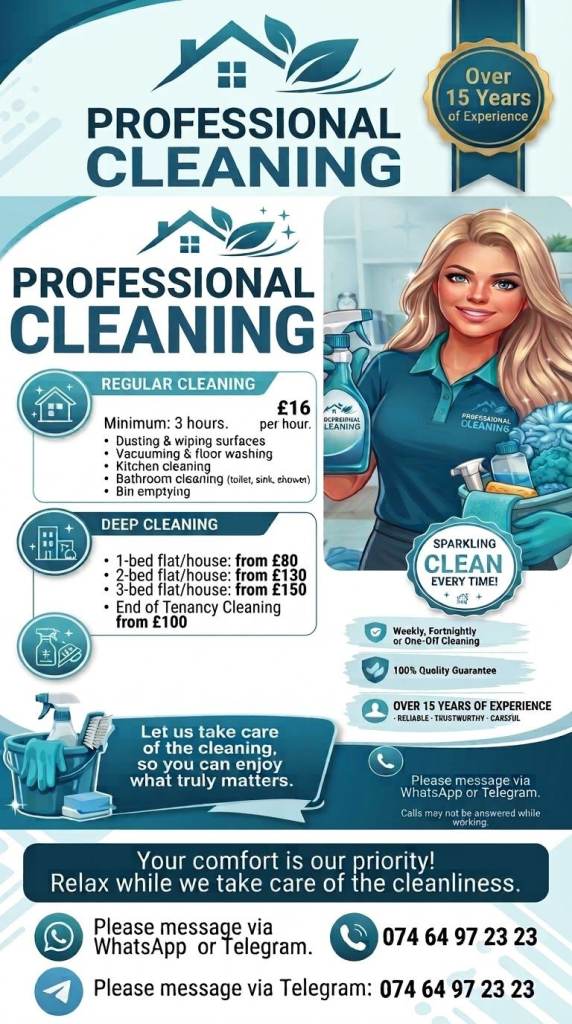 Reliable Home Cleaner (One-off & Regular) – Over 15 Years Experience