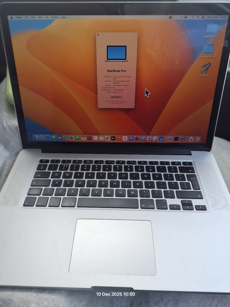 image for Apple MacBook Pro 15 inch retina (Ventura OSX and Windows 11 installed)