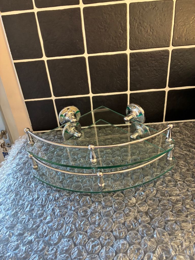 Corner Glass Shower Shelf Unit – Chrome Finish, Good Condition