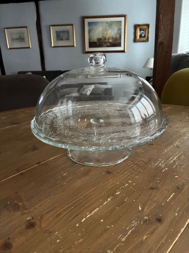 Glass Cake Stand with Dome Lid – Good Condition