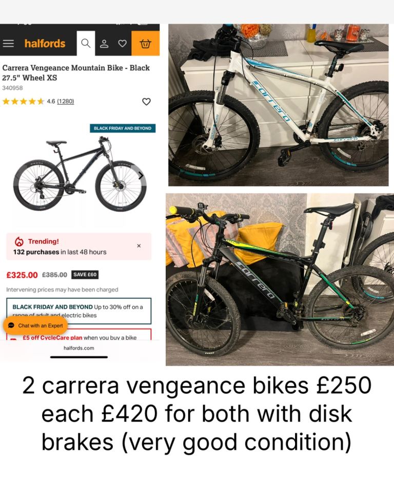 2 carrera mountain bikes £250 each